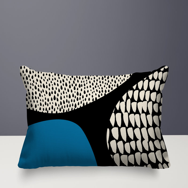 Coussin lombaire réversible intérieur / extérieur Vikka, H 18 po x l 25 po, Turquoise / noir / blanc cassé