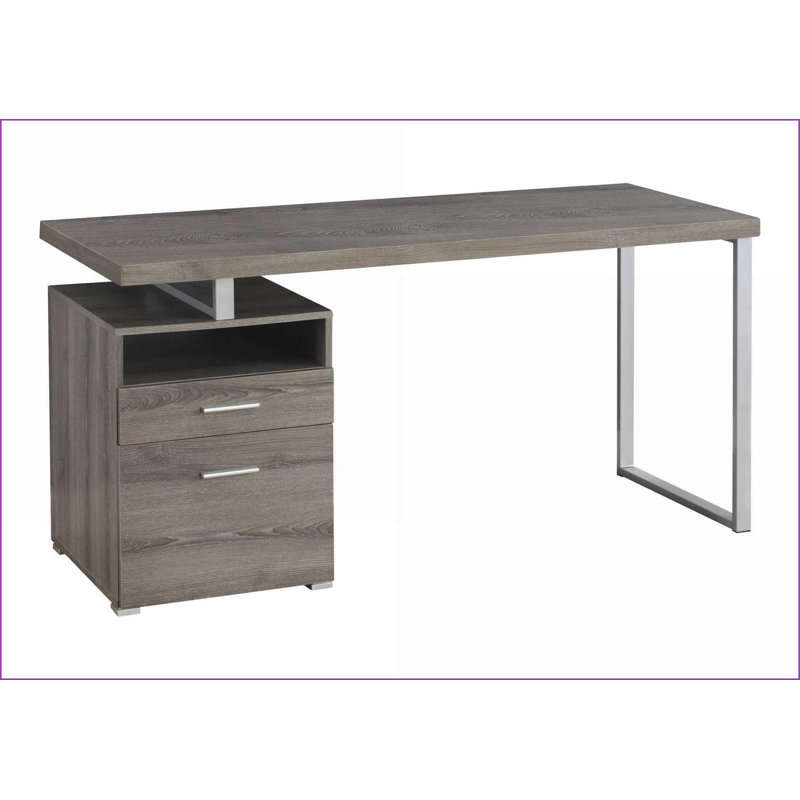 Bureaux, bureau d'ordinateur moderne de 60 po avec tiroirs de rangement Casier ouvert, configuration gauche / droite réversible, stratifié brun taupe | Gris métal | Panneau de particules