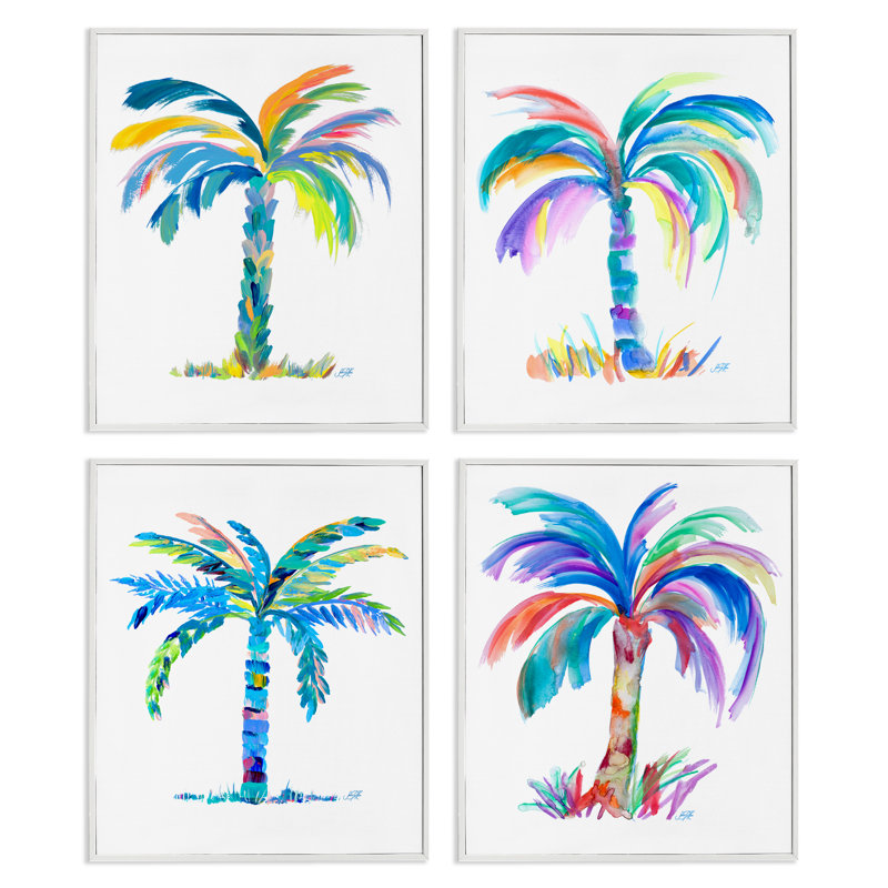  «Bold Palms», ensemble de 4 giclées par Julie DeRice, H 20 po x l 16 po, Estampe numérique encadrée blanc bord de mer
