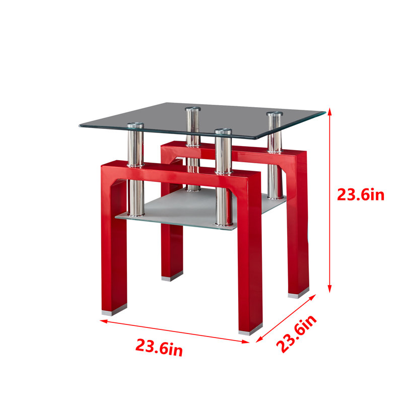 Perla Glass Top End Table, Red