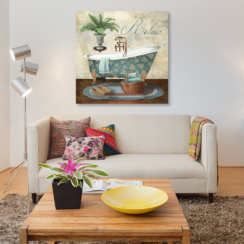 «Bath Relax», impression sur toile, H 12 po x l 12 po x P 0,75 po, Pas de tapis, Toile tendue