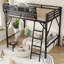 Lit mezzanine double avec échelle, lit mezzanine double en métal avec tablettes de rangement, lit mezzanine haut pour adolescents, noir-983514493-983514482