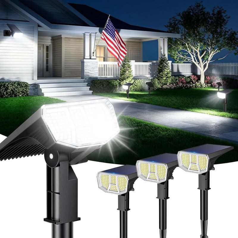 Éclairage solaire extérieur IP65 imperméable, éclairage solaire d'extérieur avec 104 grandes DEL, 2 lumières murales 2-en-1 et 2 modes d'éclairage solaire pour garage, allée, jardin, cadeau de jardin
