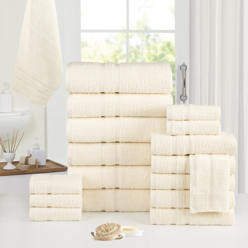 Ensemble de serviettes en coton égyptien 18 pièces Bibb Home Zero Twist (9 couleurs disponibles), Ivoire ivoire