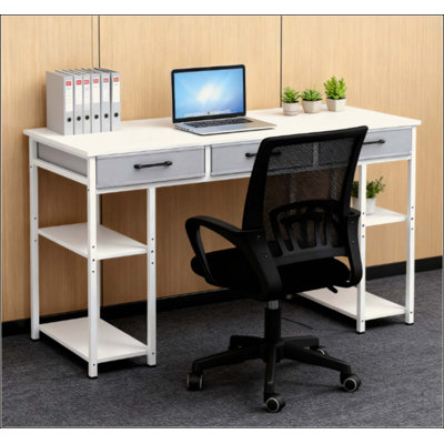Petit bureau d'ordinateur avec tiroirs en tissu