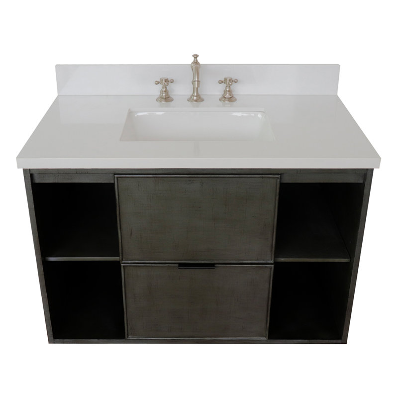 Ensemble de meuble-lavabo simple mural 37 "37", Quartz blanc
