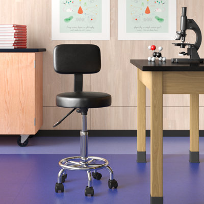 Hydraulic Height Adjustable Lab Stool with Backrest by Wade Logan