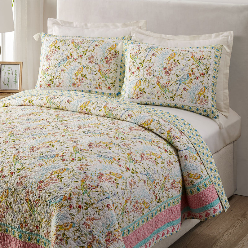 Ensemble de courtepointe réversible 100% coton Sonnet, Courtepointe double / grand + 2 taies décoratives