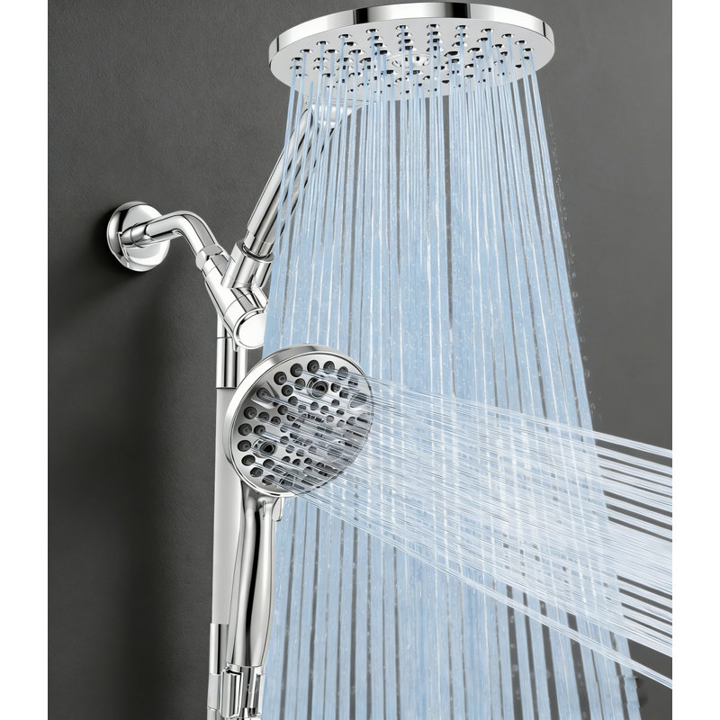 Dual Handheld Shower Head Combo, 8 Inch Rainfall Shower Head And 10 Modes High Pressure Hand Held Showerhead, Chrome