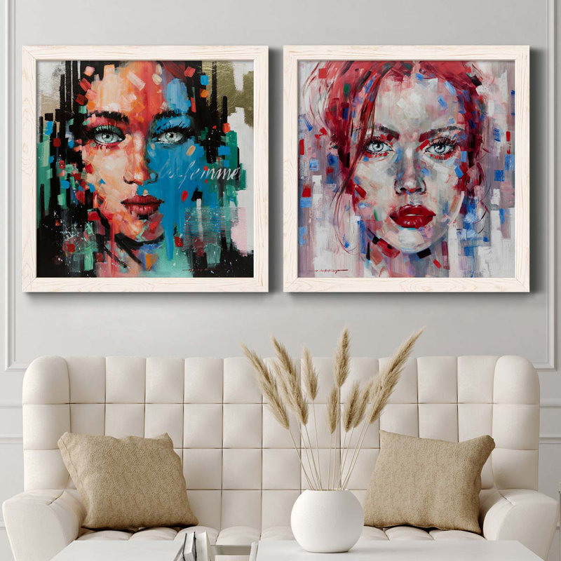 «Hot Pop Girl I», ensemble de 2 impressions sur toile encadrées, H 27,5 po x l 55 po x P 1,5 po, Toile blanche encadrée