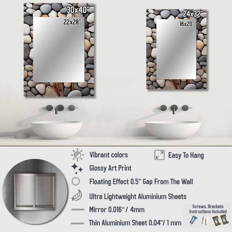 Beach Photo Harmonious Balance II - Beach Decorative Wall Mirror, Gray Large Mirror, Printed Metal Art, 40" x 30"