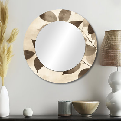 Taupe feuilles mosaïque collage I - miroir floral pour décoration murale - imprimé sur métal