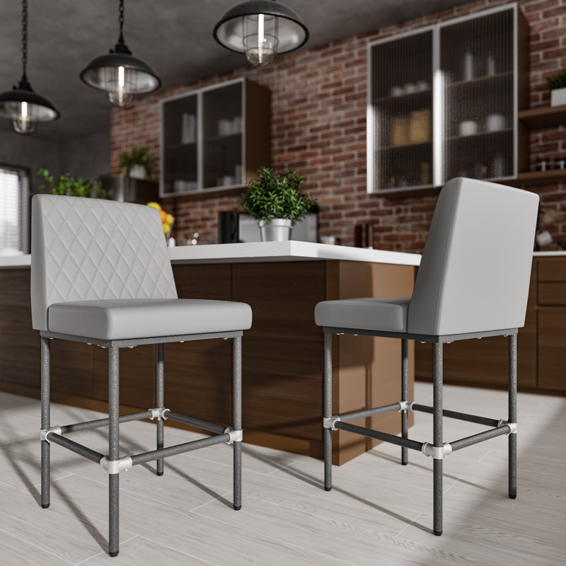 Latrease Upholstered Counter Stool with Metal Frame, Gray