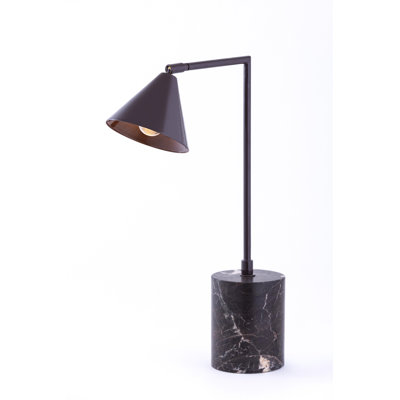Desk Lamp With Metal Shade And Trevertine Base