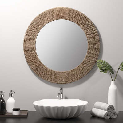 Natural Jute Rope Textured 26" Indoor Mirror - Graceful Addition Round Wall Ready To Hang, Decor For Use