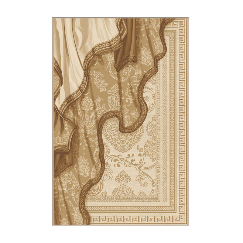 Tapis oriental doux et moelleux de style oriental Elwell - reliure beige, 7 x 9