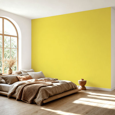 Papier peint adhésif autocollant amovible de couleur jaune vif avec papier autocollant amovible pour salle de séjour H 69 po x l 96 po