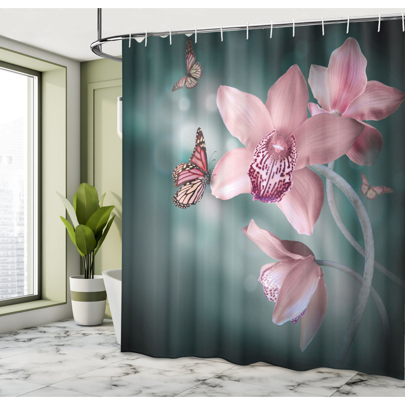 Floral Shower Curtain with Hooks Included, 70" H x 69" W