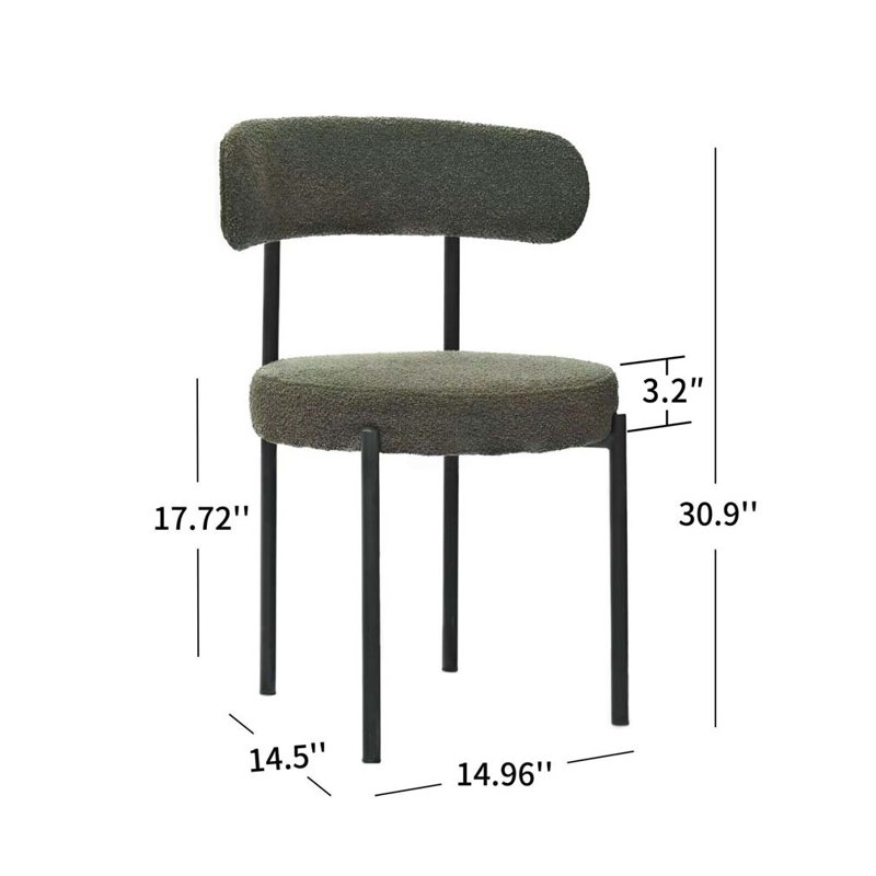 Dining Chairs Set of 2, Mid-Century Modern Curved Backrest, Upholstered Round Chairs, Green