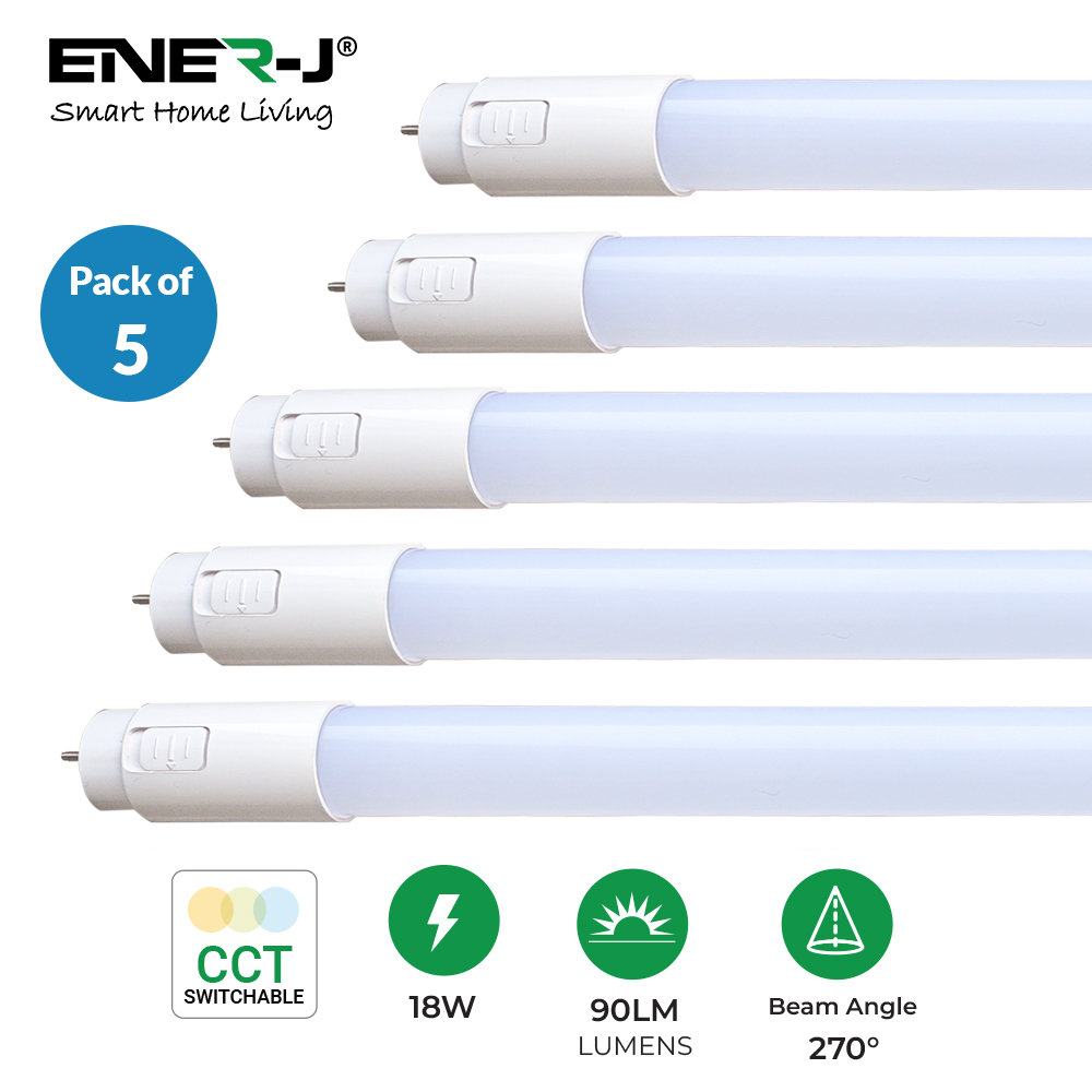 Ener-J 5 Pack T8 LED Tube 120cm 18W CCT Switchable Warm Cool Daylight