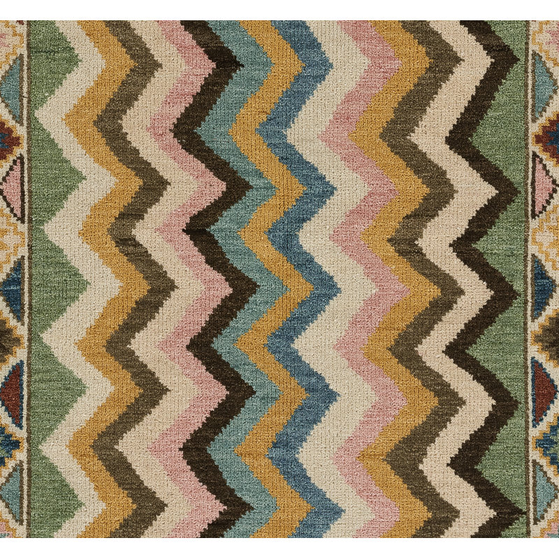 Union Rustic Lakita Geometric Hand Knotted Wool Multi-Colored Area Rug 9' X 12', Rectangle 5' x 8'