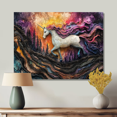 Manveer Golden Unicorns On Cosmic Castle Lanscape III - Unicorns Wall Art
