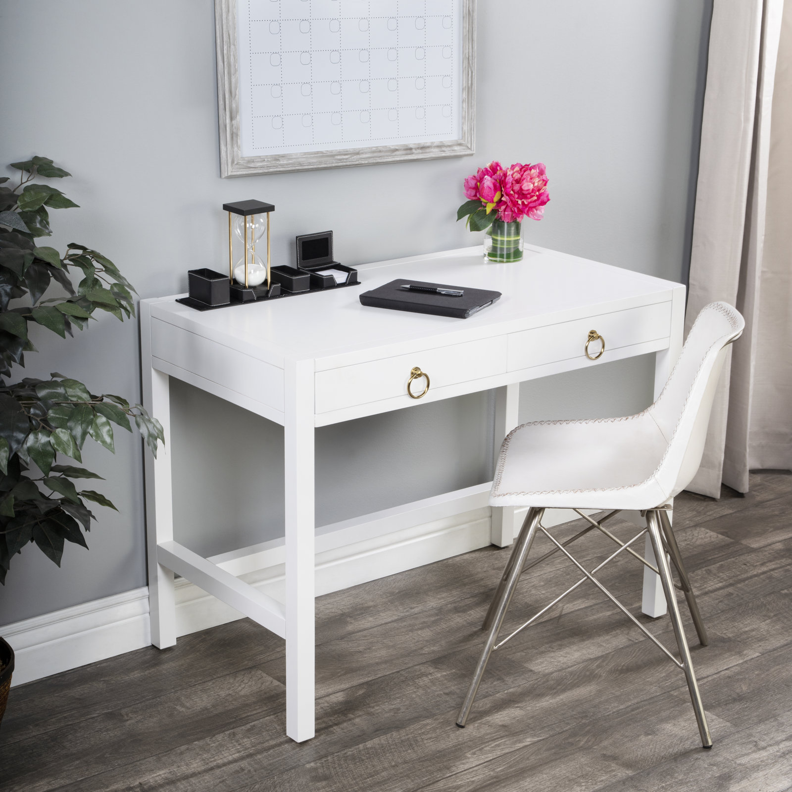 Elin 40" Acacia Writing Desk, White