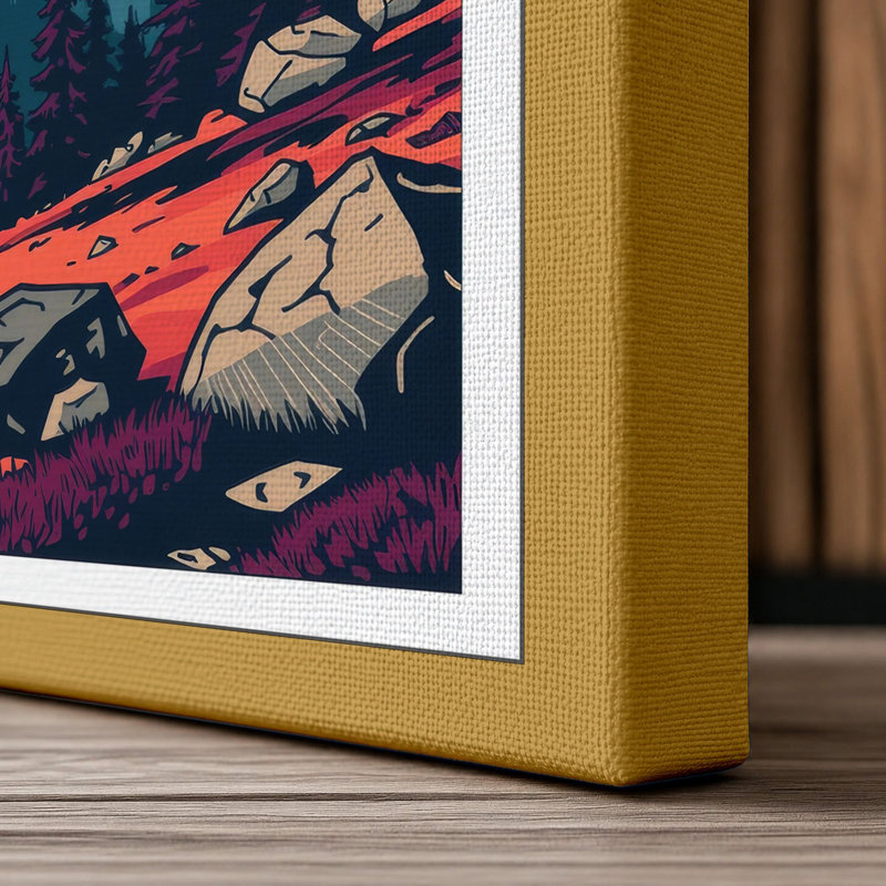 Mountain at Sunrise Retro - Wrapped Canvas, 24x16 - 61.0 x 40.6 cm, Ochre Border