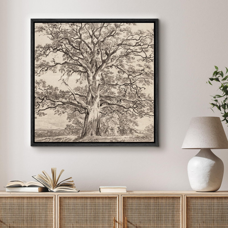 Monochrome Tree - Floater Frame Print on Canvas, Black Canvas, 16" H x 16" W