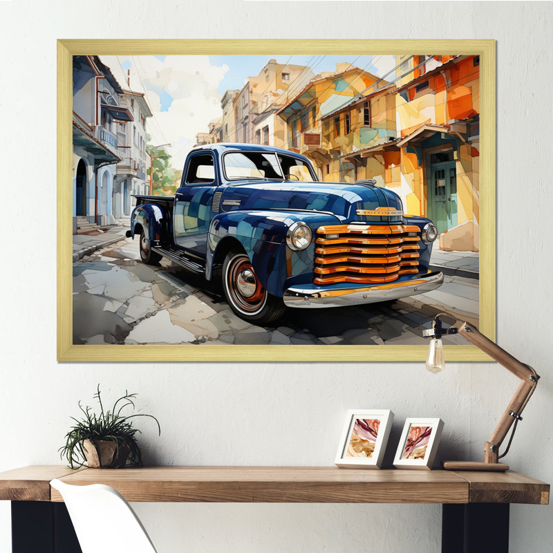 Orange Blue Pickup Truck Bold Contours II - Transportation Canvas Prints, H 16 po x l 32 po x P 1 po