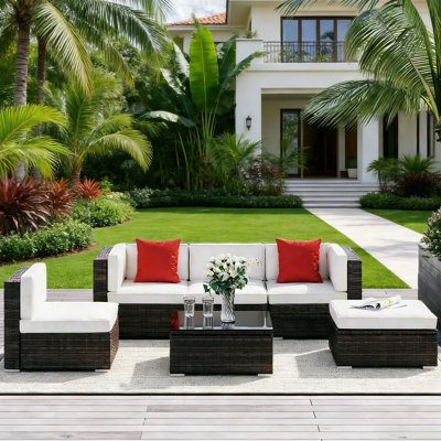 Ensemble de 6 canapés de patio modernes en acier et rotin pour espaces extérieurs confortables