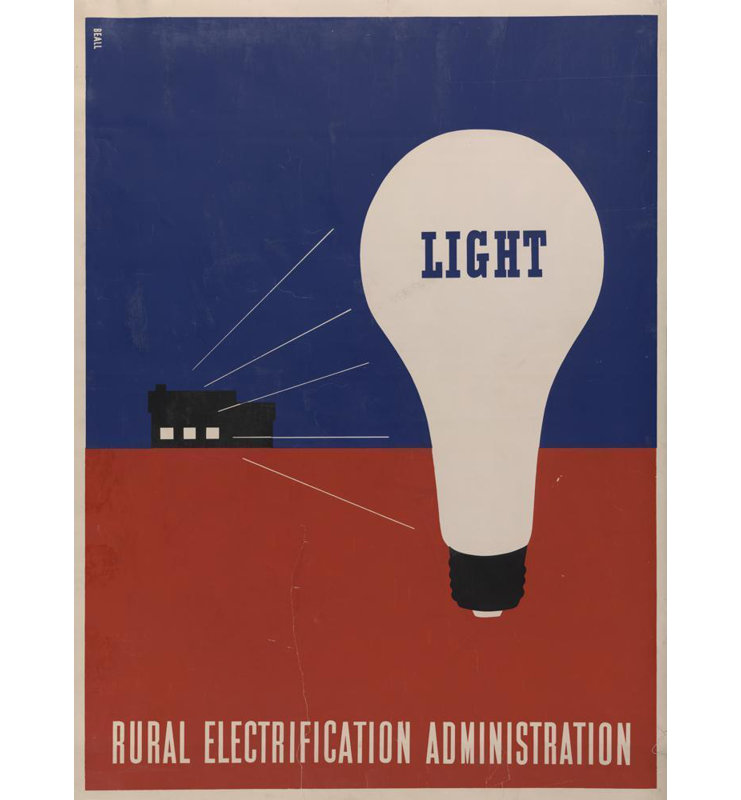 "Light - Campagne d'électrification" par Lester Beall - Art mural sur toile tendue avec châssis, H 24 po x l 17 po