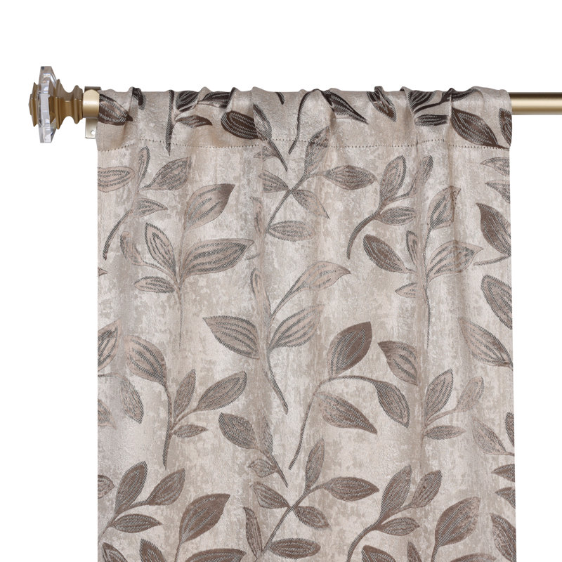  Modern Bohemian Leaves Pattern 100% Polyester Machine Washable Room Darkening Blackout Curtains, 36" W x 84" L, Espresso