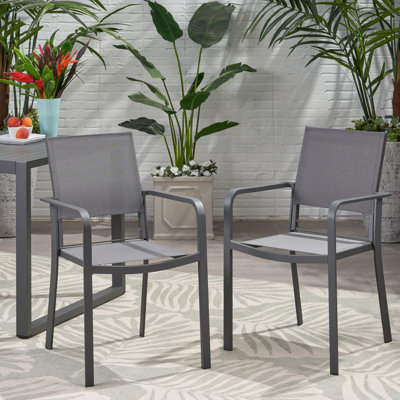 Chaise de salle à manger d'extérieur moderne en aluminium avec siège en filet (ensemble de 2) Chaises de salle à manger d'extérieur