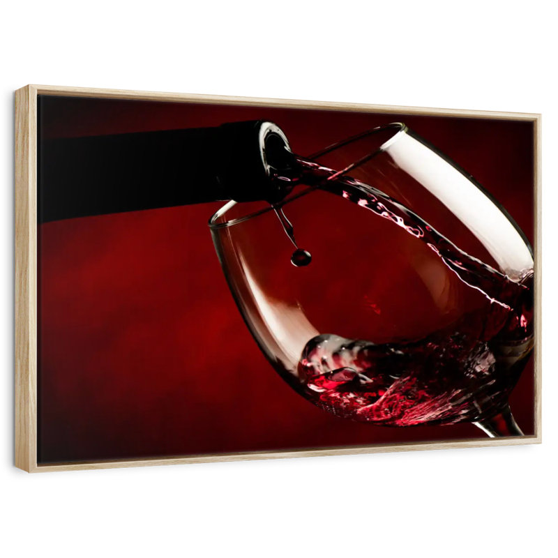 Wine Glass, Floating Frame Natural Wood, 13" X 9"