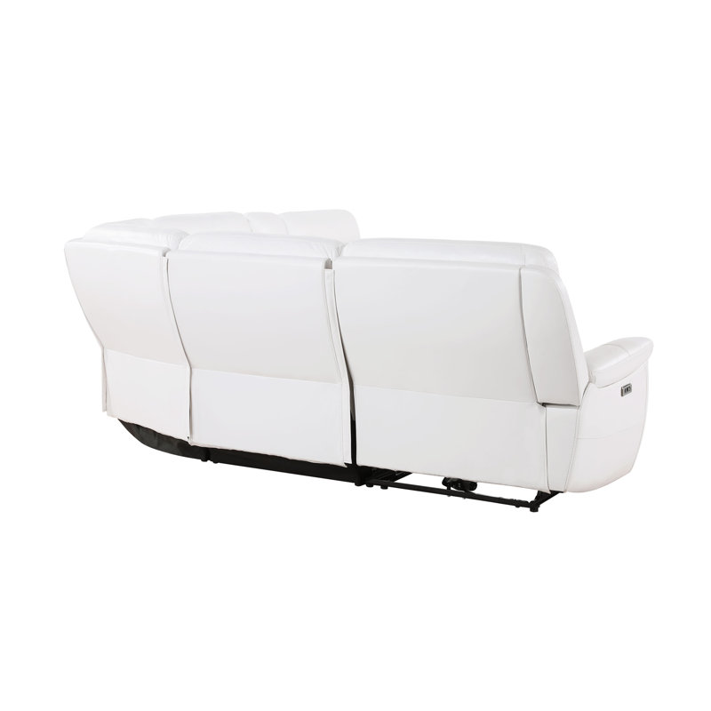 White Faux Leather Sleeper Sectional with Cup Holder and Ottoman