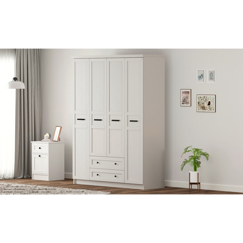 DAISY 4 Door 2 Drawer Wardrobe, 210cm H x 140cm W x 52cm D