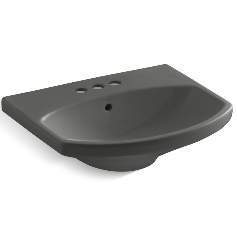 Cimarron Vitreous China 23" Pedestal Bathroom Sink with Overflow, Thunder Gray, 4" Centerset