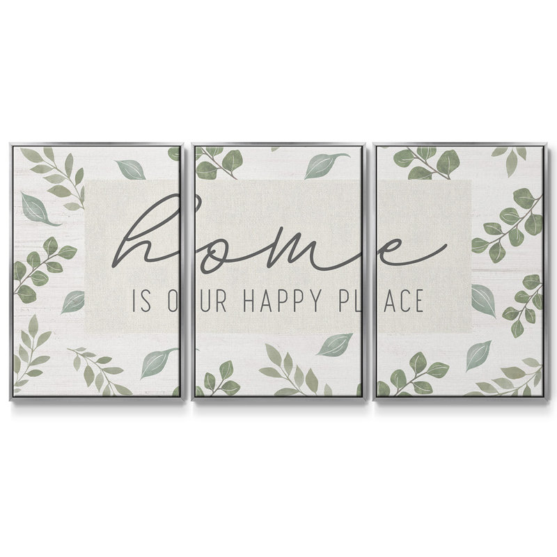 «Home Is Our Happy Place», 3 pièces, H 24 po x l 48 po x P 2 po, Argent