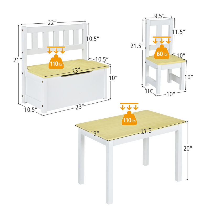 Ensemble de table et de jeu rectangulaire pour enfants 4 pièces Deundrea, Jaune