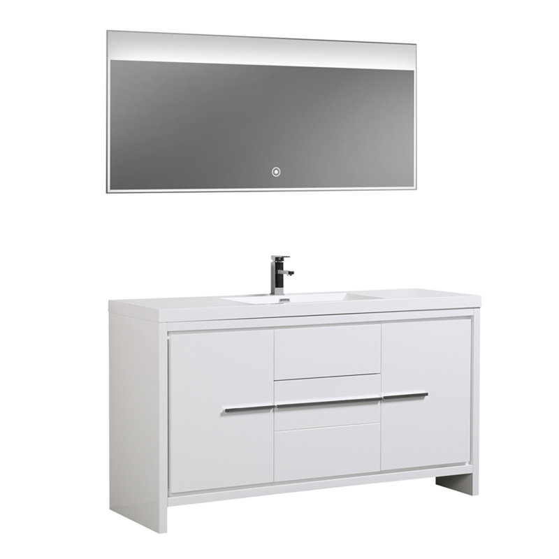 Ensemble de meuble-lavabo simple 60 po avec miroir Chetek, Blanc