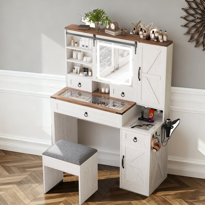 Ensemble de coiffeuse avec coiffeuse et miroir, Blanc