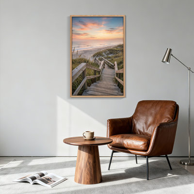 Ensemble de 1 tableau sur toile représentant un coucher de soleil sur la plage