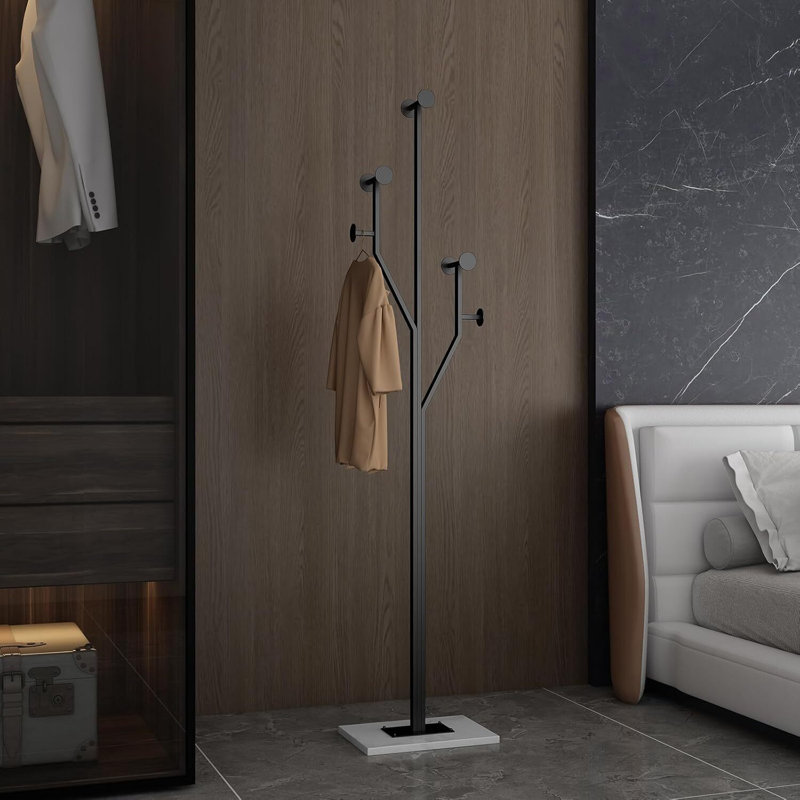 Heavy-Duty Tree-Shaped Metal Freestanding Coat Rack With Sturdy Marble Base, Suitable For Bedrooms, Entryways And Corridors.