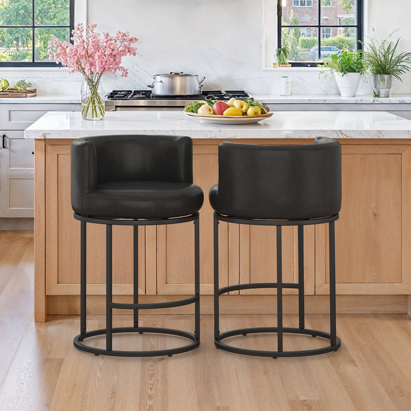 Tabouret de comptoir pivotant de 26 po avec structure cylindrique en métal et siège rond, Noir