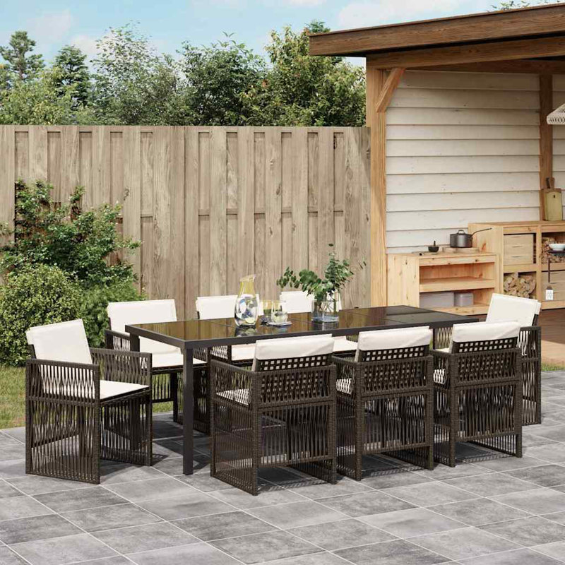 Emiya 8 - Person Patio Dining Set with Rectangular Table, Beige Cushion/Brown Frame
