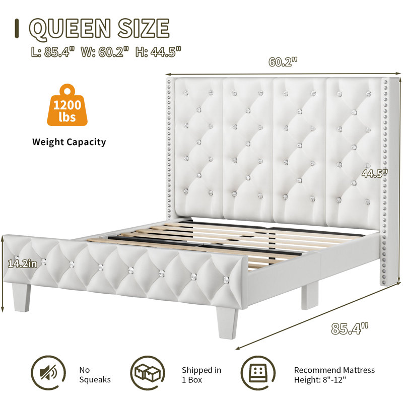 Upholstered Platform Bed Frame with LED Lights,Tall Bed Frame,PU Leather Wingback Headboard,Diamond Tufted Design,No Box Spring Needed,Easy Assembly