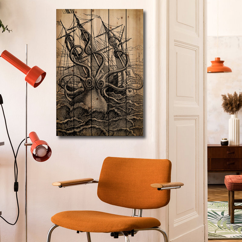 Reproduction d'art murale en bois - Kraken par PatentsPrintStore, H 26 po x l 18 po