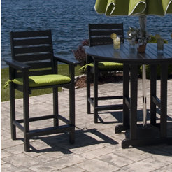 POLYWOOD POLYWOOD Captain 4 - Person Patio Dining Set with Round Table , Cushions Included, Dark Teak