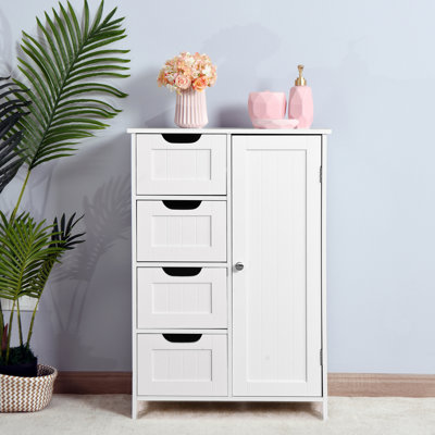 Armoire de salle de bain blanche avec tablette réglable et tiroirs - Style moderne pour le salon, le bureau, le rangement de bureau dans les tiroirs à poignées